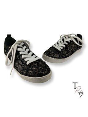 ALDO Embellished Velvet Sneakers Black Sequin Embroidered Lace Up Size 6.5